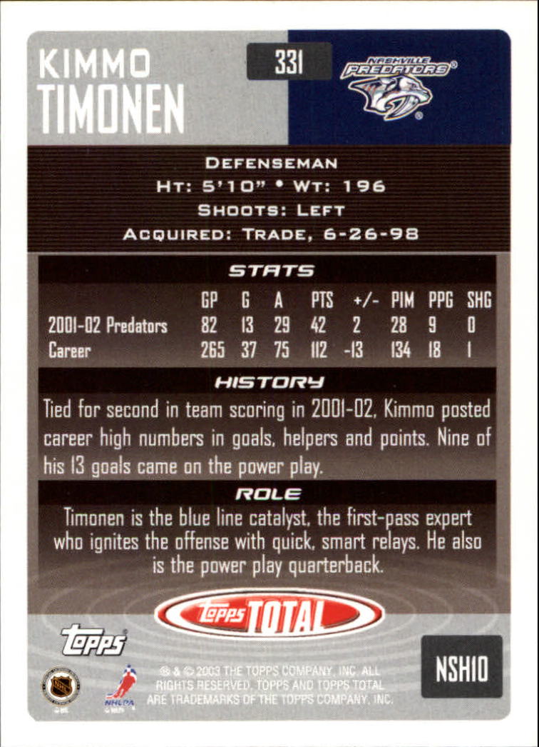 A4574- 2002-03 Topps Total Hk #s 251-440 +Inserts -You Pick- 15+ FREE US SHIP - Picture 161 of 427