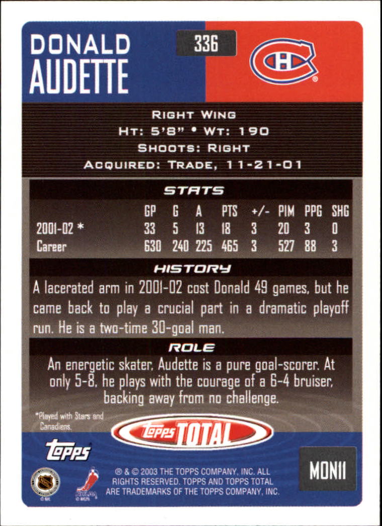 A4574- 2002-03 Topps Total Hk #s 251-440 +Inserts -You Pick- 15+ FREE US SHIP - Picture 171 of 427