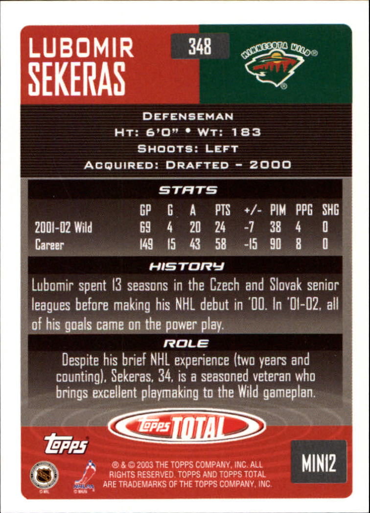 A4574- 2002-03 Topps Total Hk #s 251-440 +Inserts -You Pick- 15+ FREE US SHIP - Picture 195 of 427