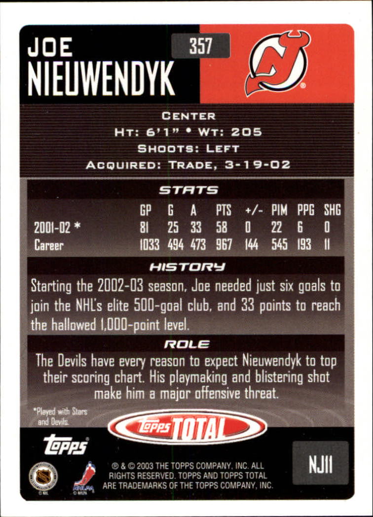 A4574- 2002-03 Topps Total Hk #s 251-440 +Inserts -You Pick- 15+ FREE US SHIP - Picture 213 of 427