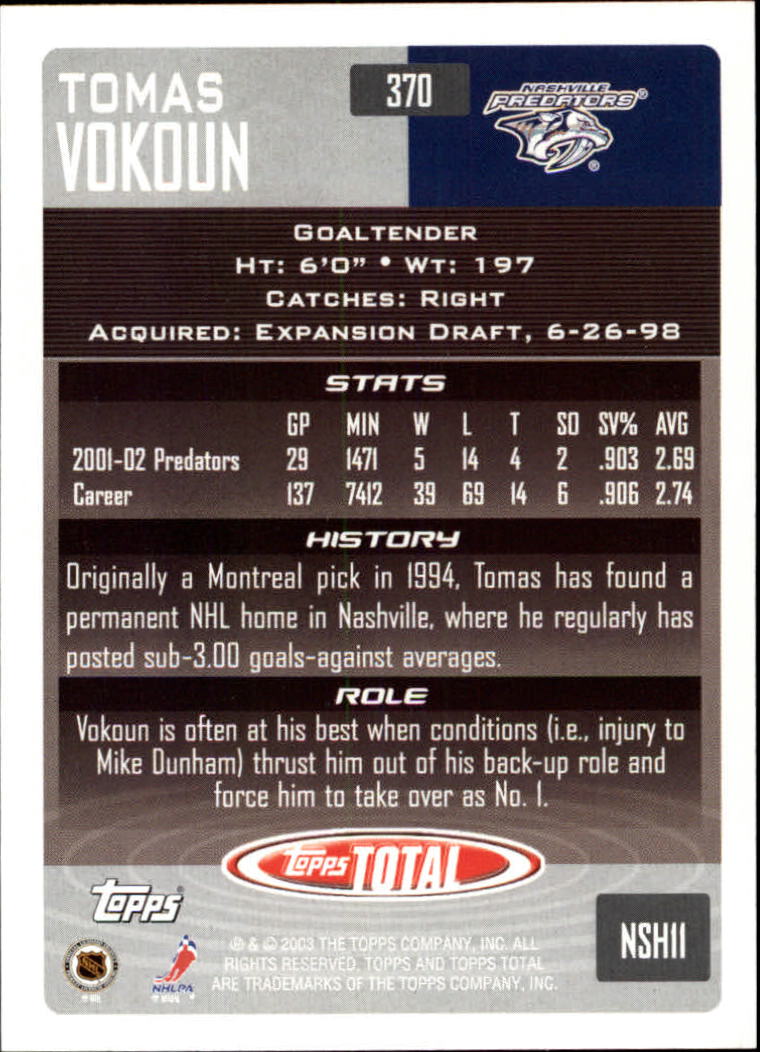 A4574- 2002-03 Topps Total Hk #s 251-440 +Inserts -You Pick- 15+ FREE US SHIP - Picture 239 of 427