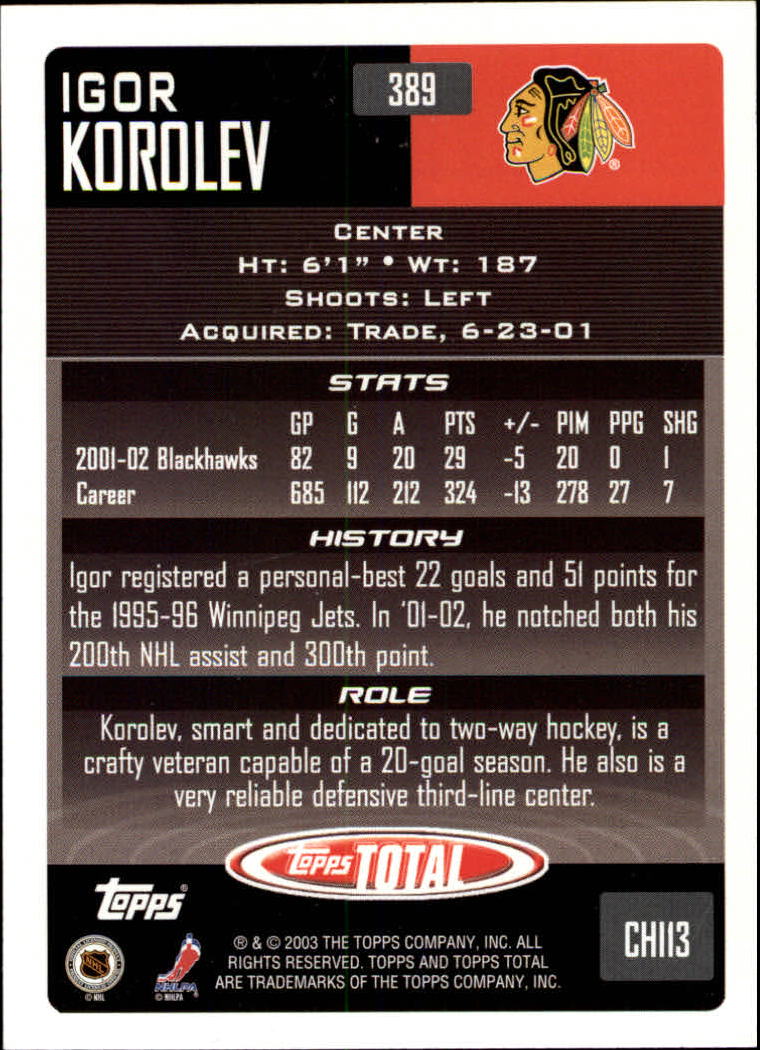 A4574- 2002-03 Topps Total Hk #s 251-440 +Inserts -You Pick- 15+ FREE US SHIP - Picture 275 of 427