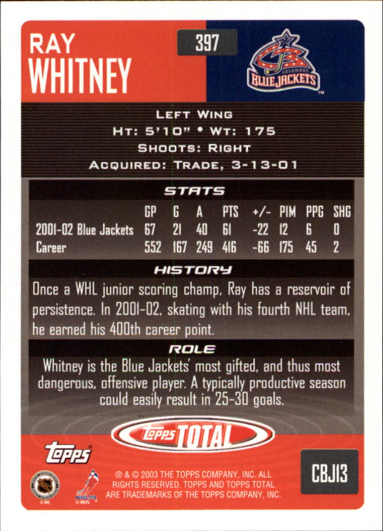 A4574- 2002-03 Topps Total Hk #s 251-440 +Inserts -You Pick- 15+ FREE US SHIP - Picture 289 of 427