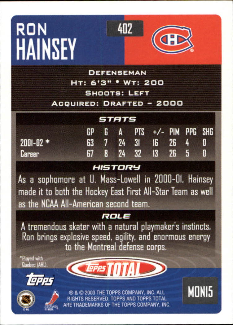 A4574- 2002-03 Topps Total Hk #s 251-440 +Inserts -You Pick- 15+ FREE US SHIP - Picture 299 of 427