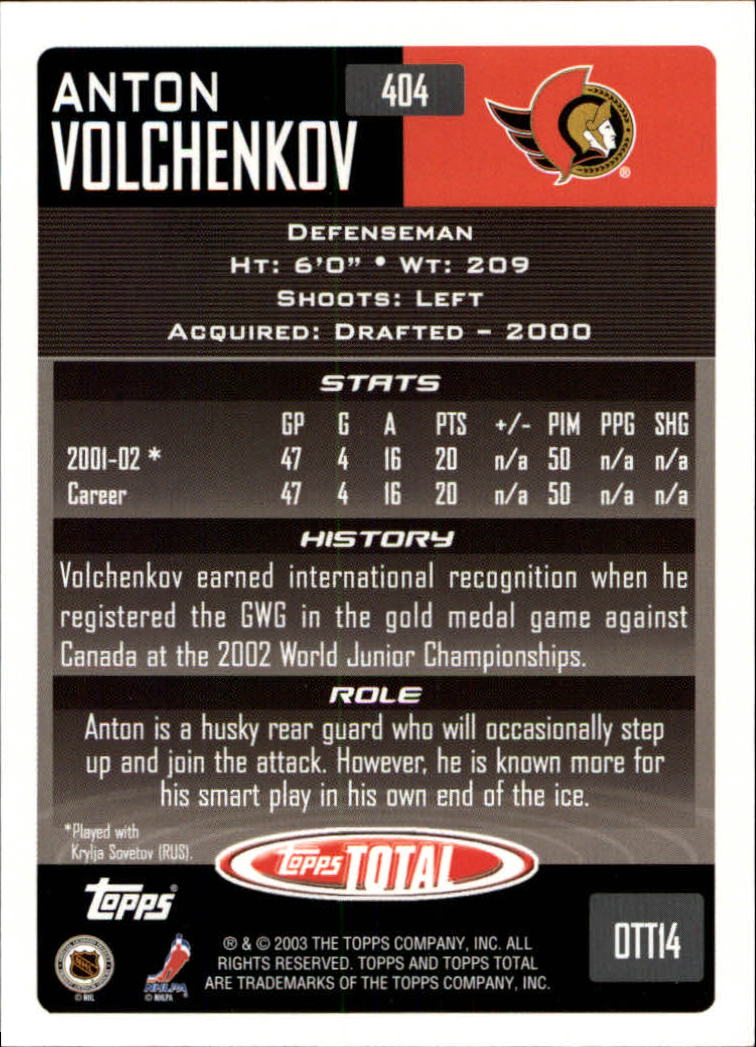 A4574- 2002-03 Topps Total Hk #s 251-440 +Inserts -You Pick- 15+ FREE US SHIP - Picture 303 of 427