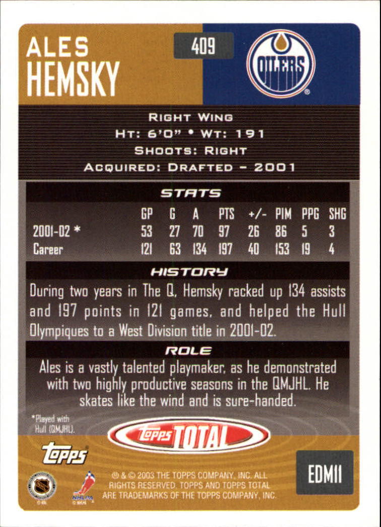 A4574- 2002-03 Topps Total Hk #s 251-440 +Inserts -You Pick- 15+ FREE US SHIP - Picture 313 of 427