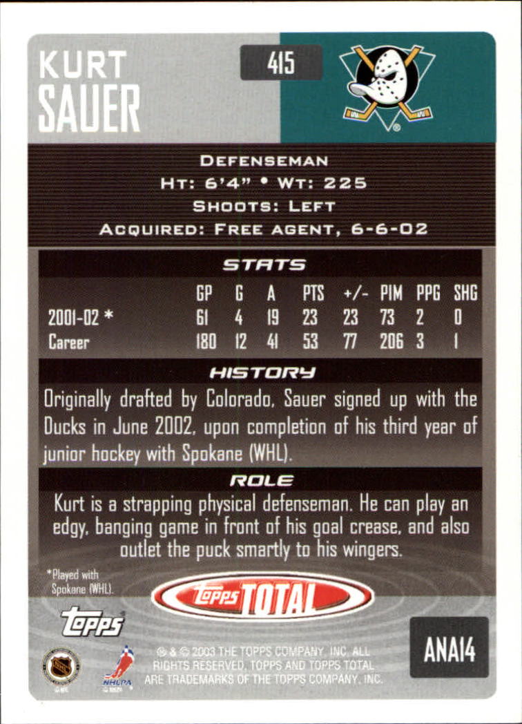 A4574- 2002-03 Topps Total Hk #s 251-440 +Inserts -You Pick- 15+ FREE US SHIP - Picture 323 of 427