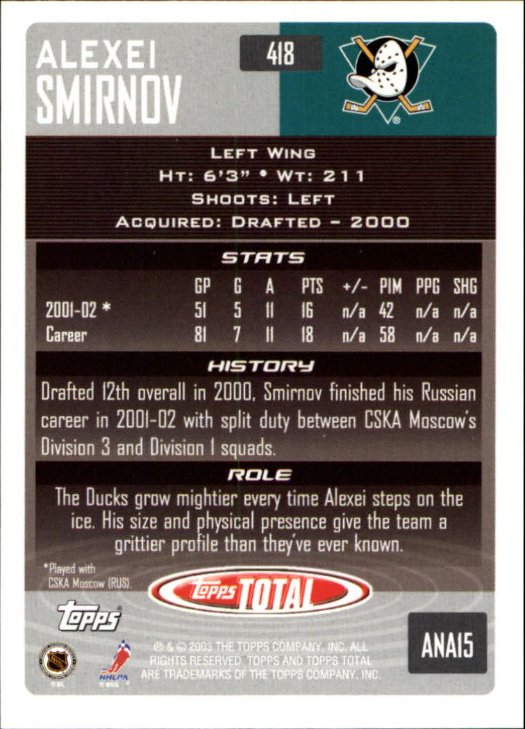 A4574- 2002-03 Topps Total Hk #s 251-440 +Inserts -You Pick- 15+ FREE US SHIP - Picture 329 of 427
