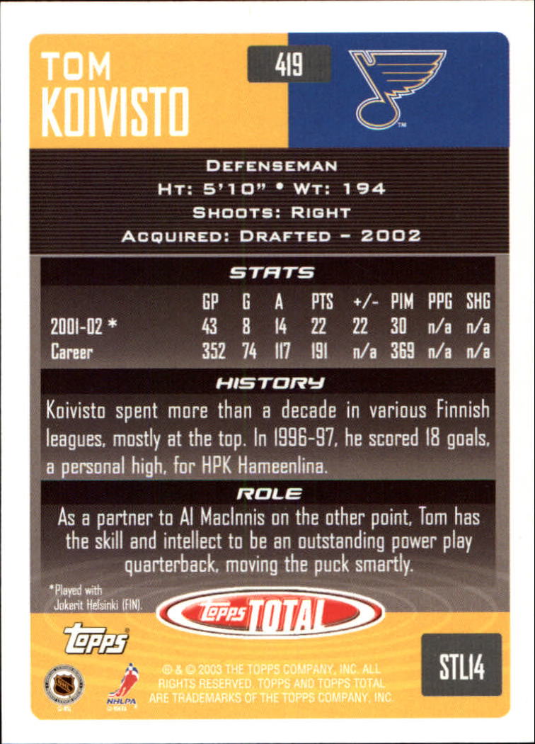 A4574- 2002-03 Topps Total Hk #s 251-440 +Inserts -You Pick- 15+ FREE US SHIP - Picture 331 of 427