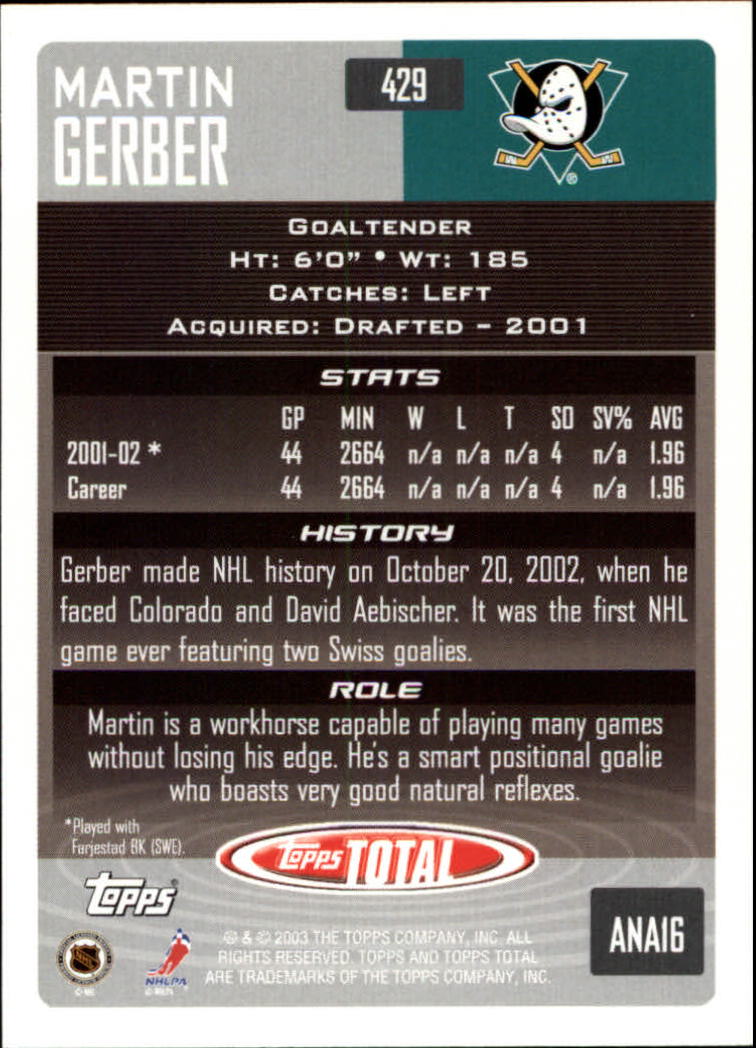 A4574- 2002-03 Topps Total Hk #s 251-440 +Inserts -You Pick- 15+ FREE US SHIP - Picture 351 of 427