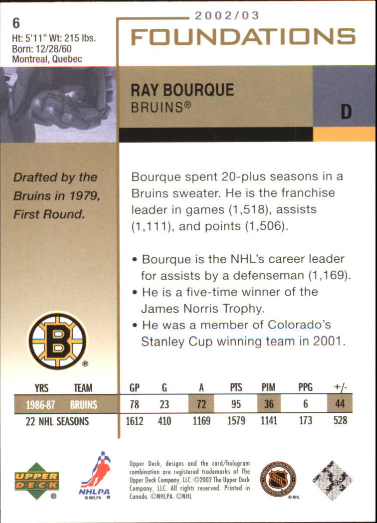 2002-03 Upper Deck Foundations #6 Ray Bourque back image