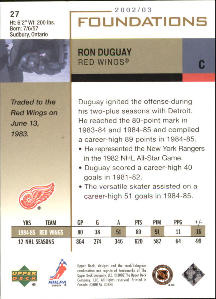 2002-03 Upper Deck Foundations #27 Ron Duguay back image