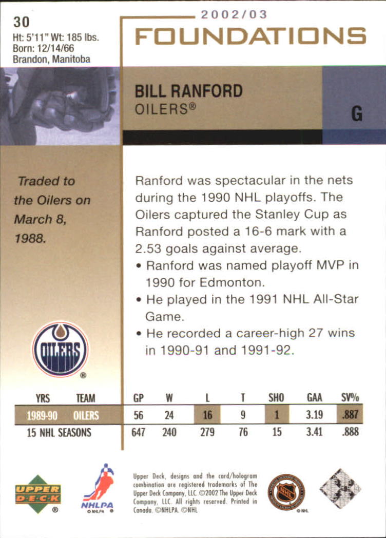 2002-03 Upper Deck Foundations #30 Bill Ranford back image