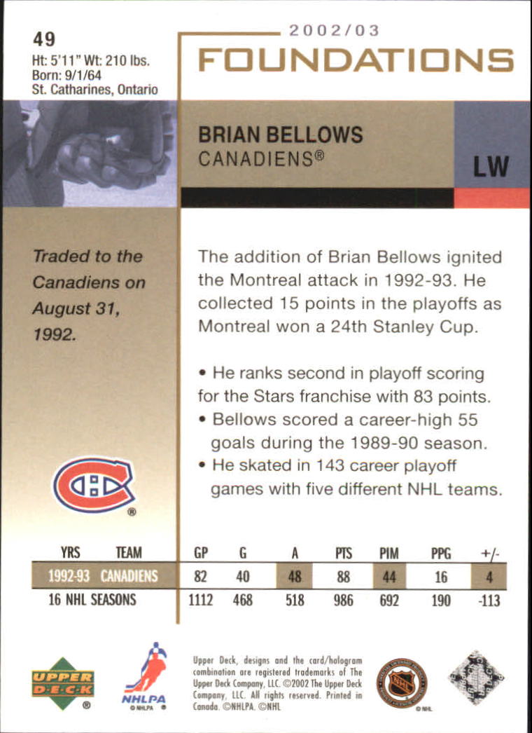 2002-03 Upper Deck Foundations #49 Brian Bellows back image