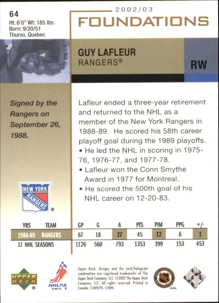 2002-03 Upper Deck Foundations #64 Guy Lafleur back image