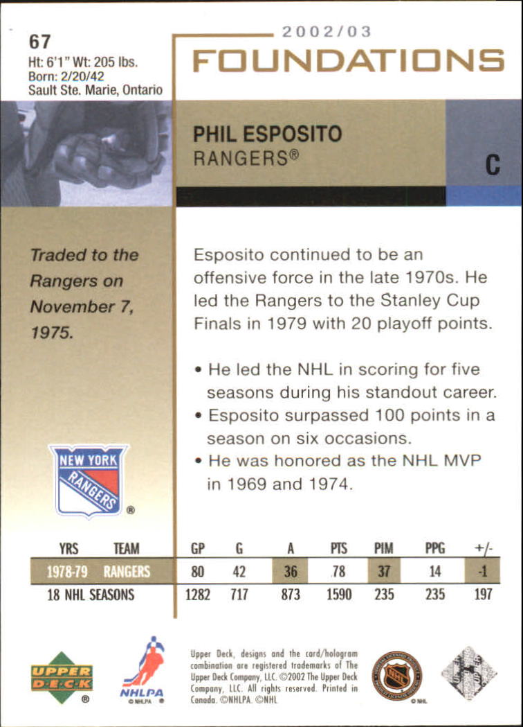 2002-03 Upper Deck Foundations #67 Phil Esposito back image