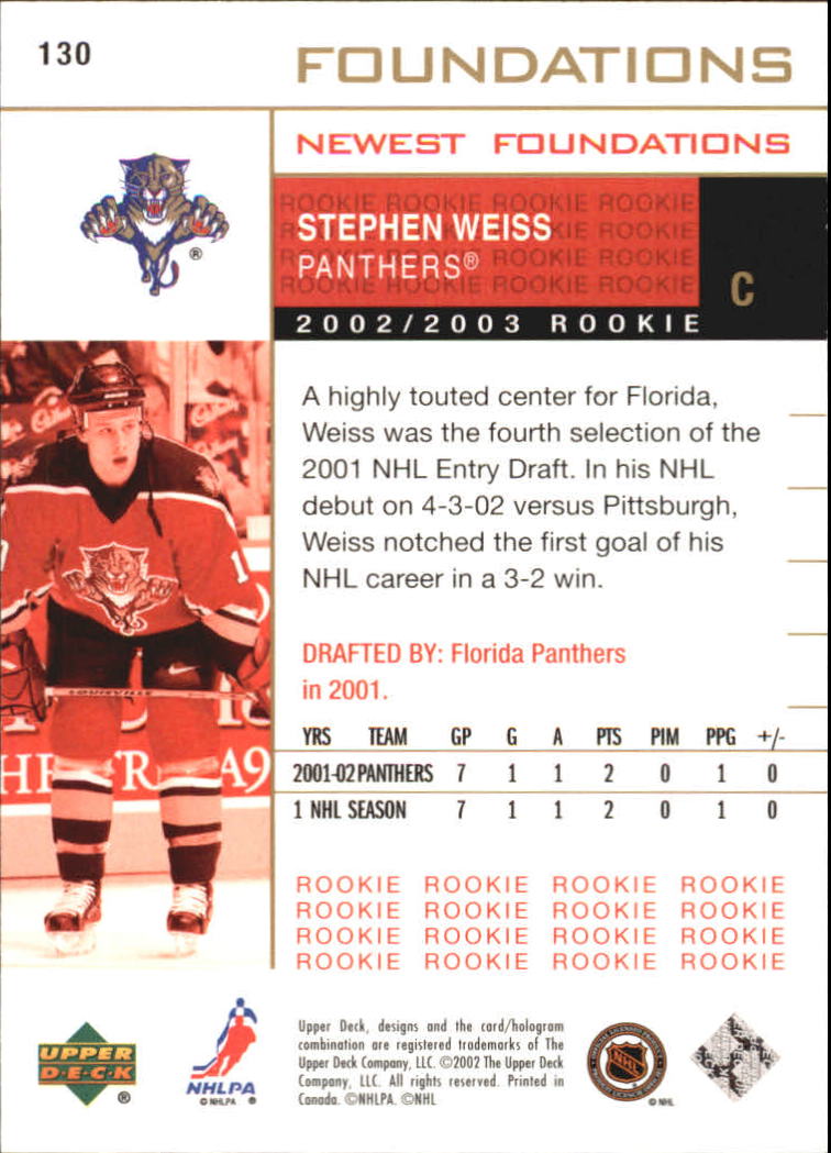 2002-03 Upper Deck Foundations #130 Stephen Weiss NF back image