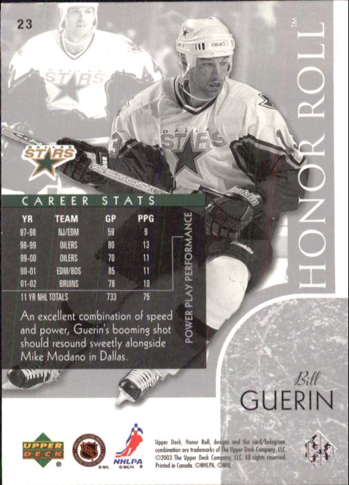 2002-03 Upper Deck Honor Roll - #22 Marty Turco