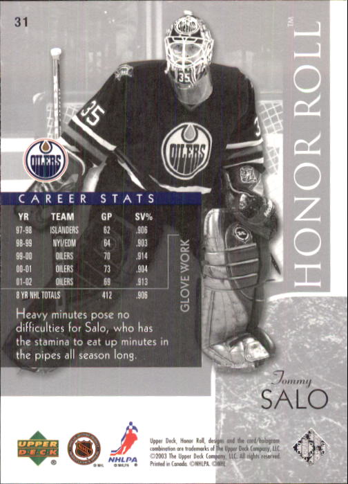 2002-03 Upper Deck Honor Roll - #22 Marty Turco