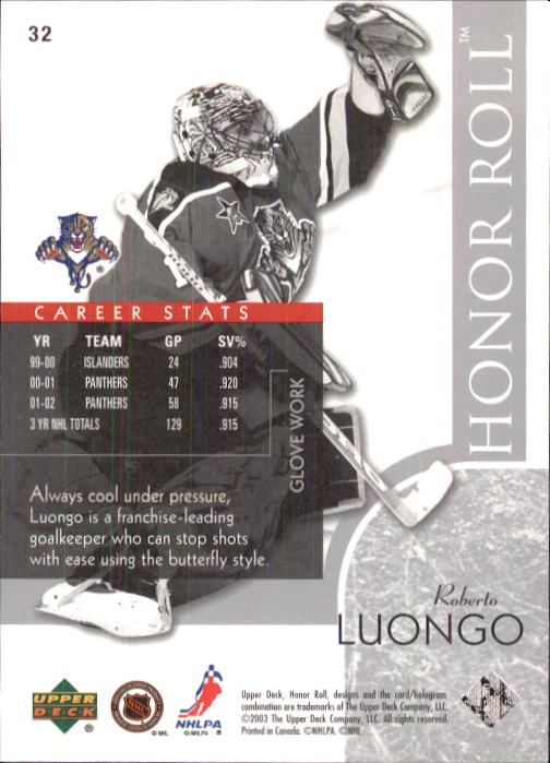 2002-03 Upper Deck Honor Roll - #22 Marty Turco