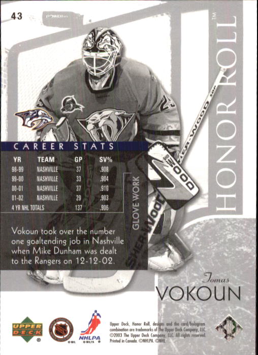 2002-03 Upper Deck Honor Roll - #22 Marty Turco