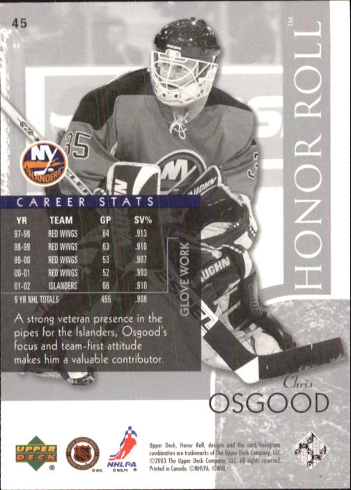 2002-03 Upper Deck Honor Roll - #22 Marty Turco