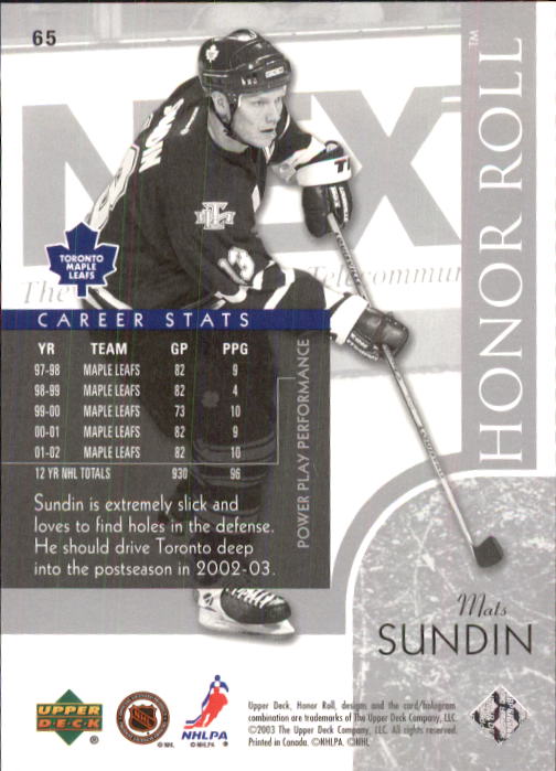 2002-03 Upper Deck Honor Roll - #22 Marty Turco