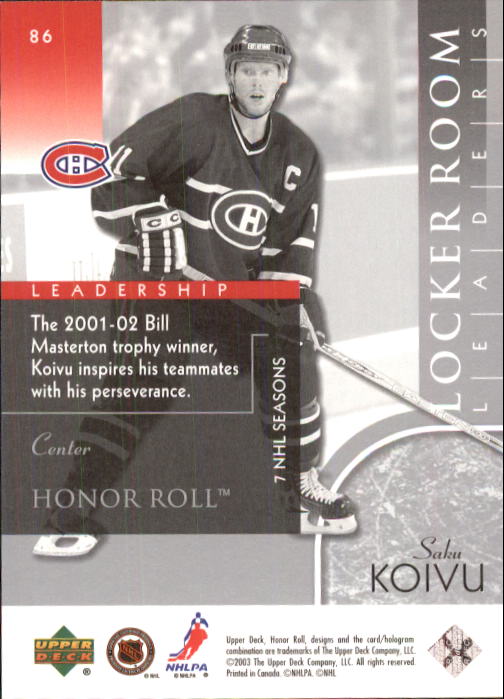 2002-03 Upper Deck Honor Roll - #22 Marty Turco