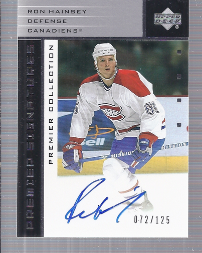 2002-03 UD Premier Collection Signatures Silver #SRH Ron Hainsey SP