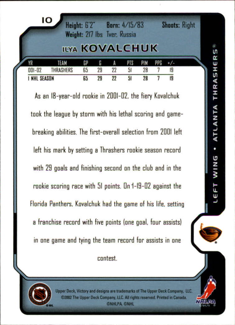 2002-03 Upper Deck Victory #10 Ilya Kovalchuk back image