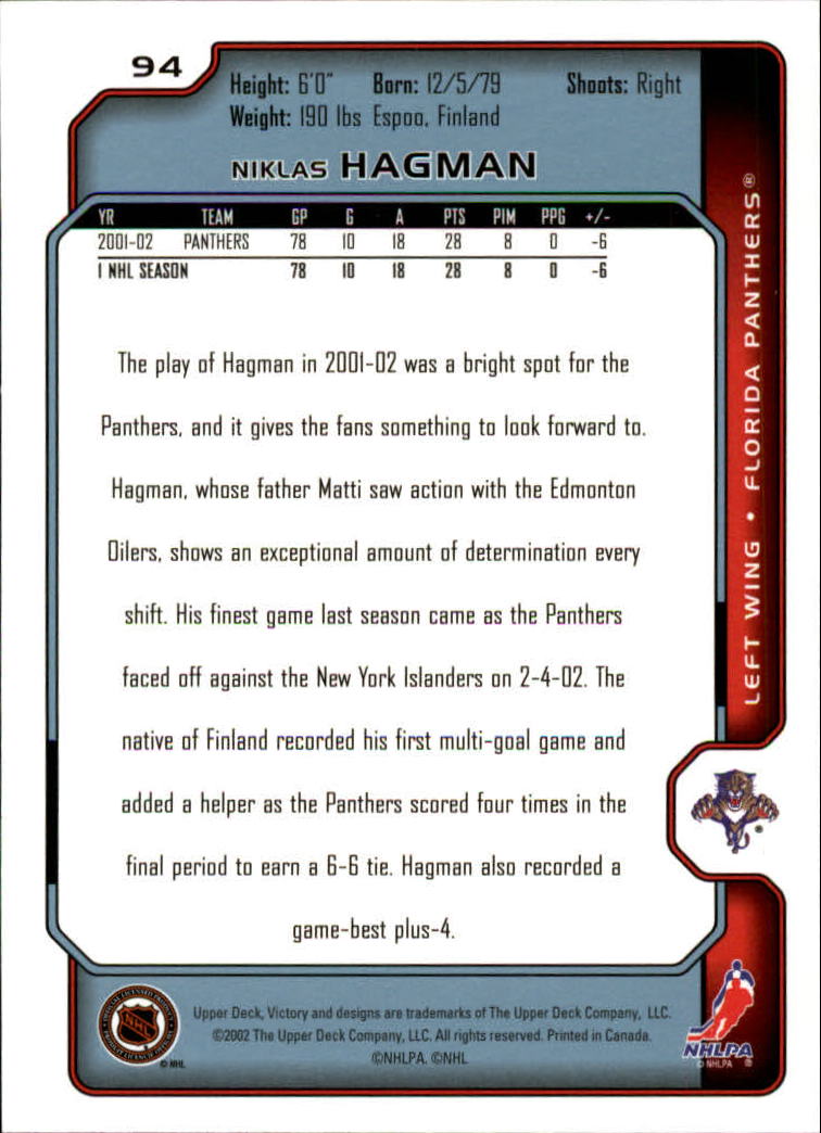 2002-03 Upper Deck Victory #94 Niklas Hagman back image