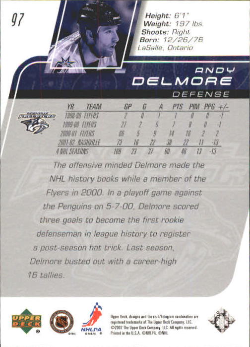 2002-03 Upper Deck #97 Andy Delmore back image