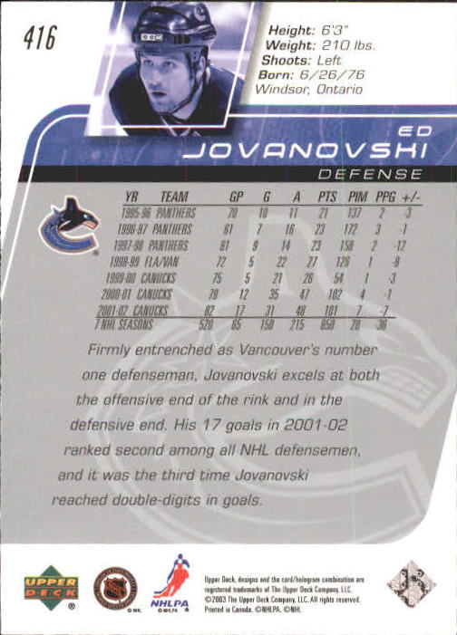 2002-03 Upper Deck #416 Ed Jovanovski back image