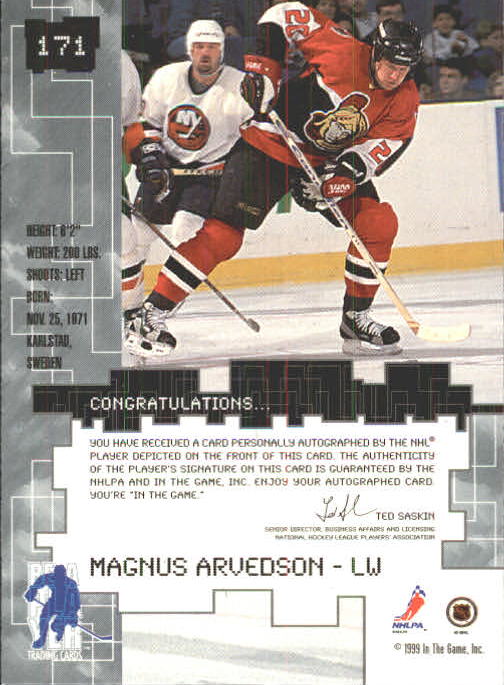 2002-03 BAP Signature Series Autograph Buybacks 1999 #171 Magnus Arvedson back image