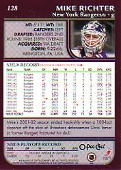 2002-03 O-Pee-Chee Factory Set #128 Mike Richter back image