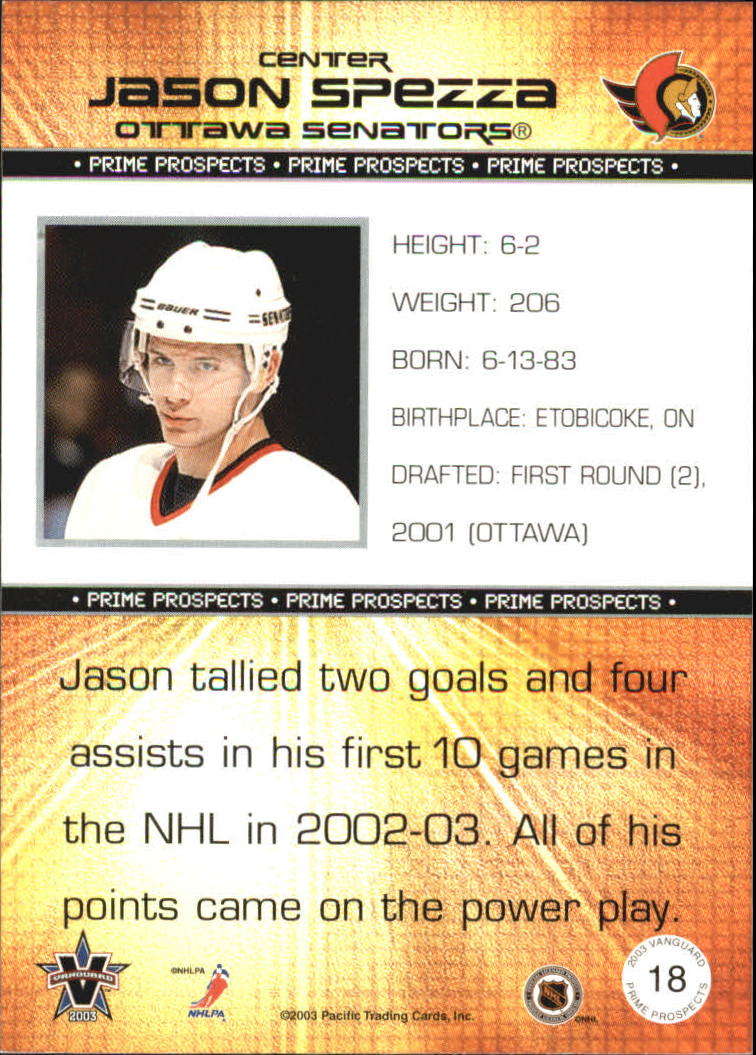 2002-03 Vanguard Prime Prospects #18 Jason Spezza back image