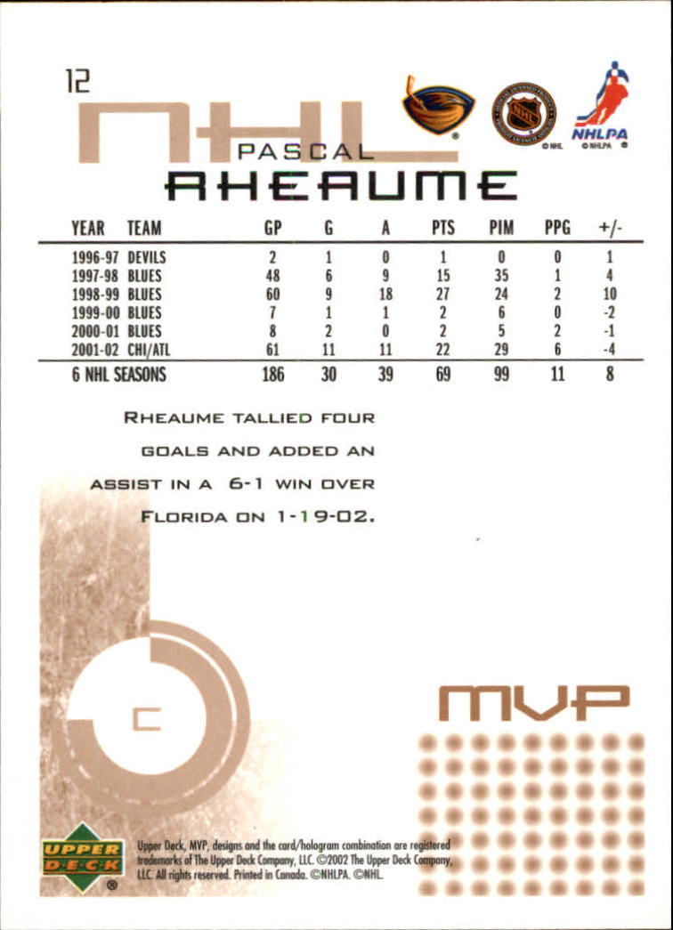 2002-03 Upper Deck MVP #12 Pascal Rheaume back image