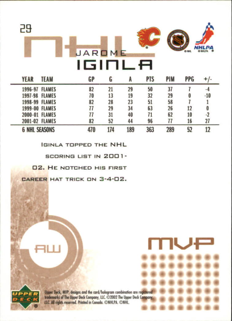 2002-03 Upper Deck MVP #29 Jarome Iginla back image