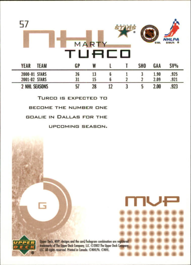 2002-03 Upper Deck MVP #57 Marty Turco back image