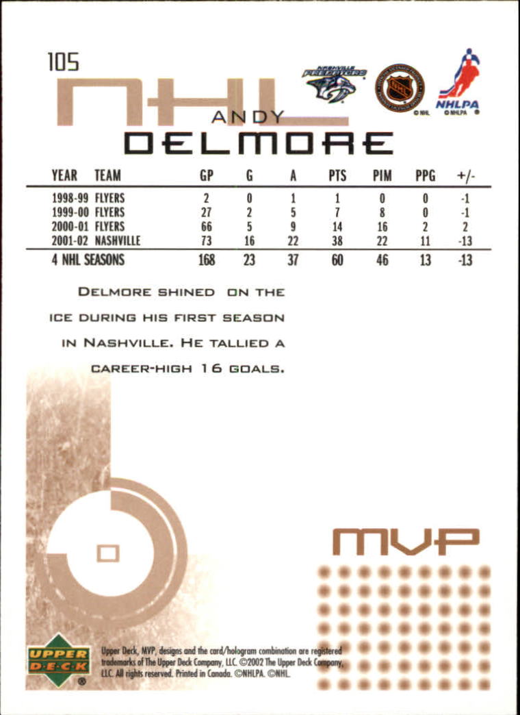 2002-03 Upper Deck MVP #105 Andy Delmore back image