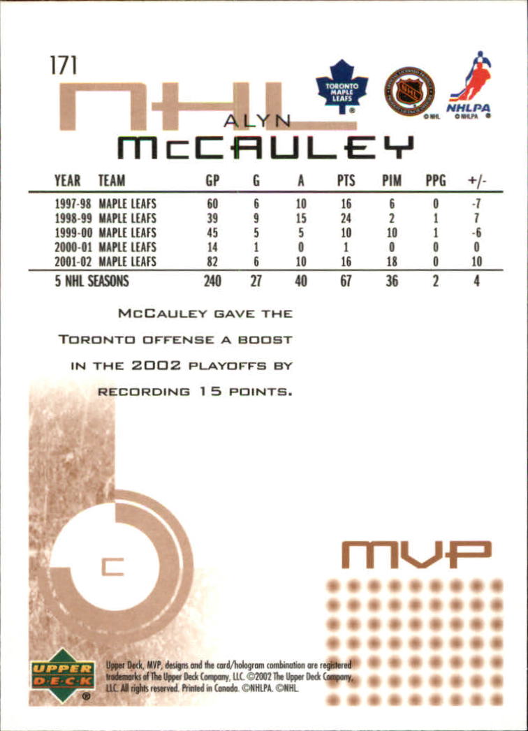 2002-03 Upper Deck MVP #171 Alyn McCauley back image