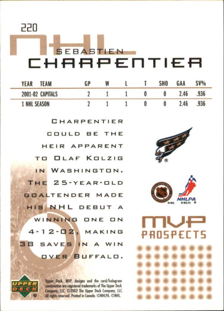 2002-03 Upper Deck MVP #220 Sebastien Charpentier back image