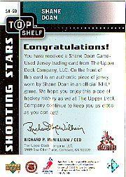 2002-03 UD Top Shelf Shooting Stars Jerseys #SHSD Shane Doan back image