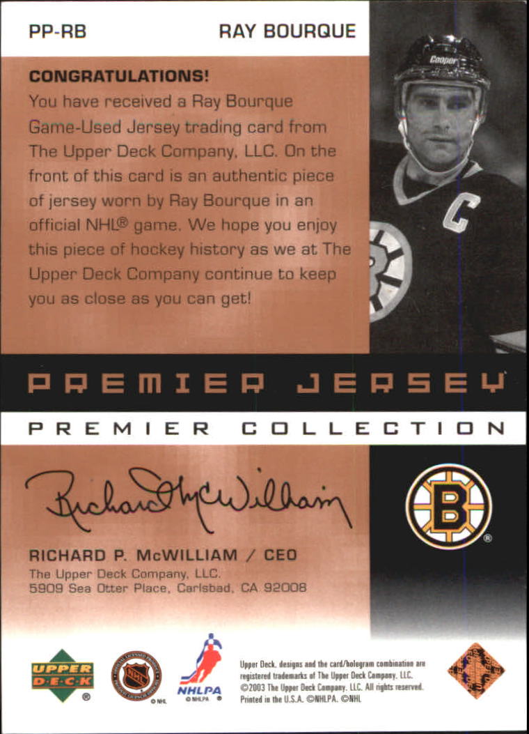 2002-03 UD Premier Collection Jerseys Bronze #RB Ray Bourque back image
