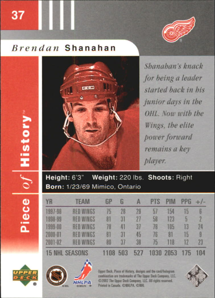 2002-03 UD Piece of History #37 Brendan Shanahan back image