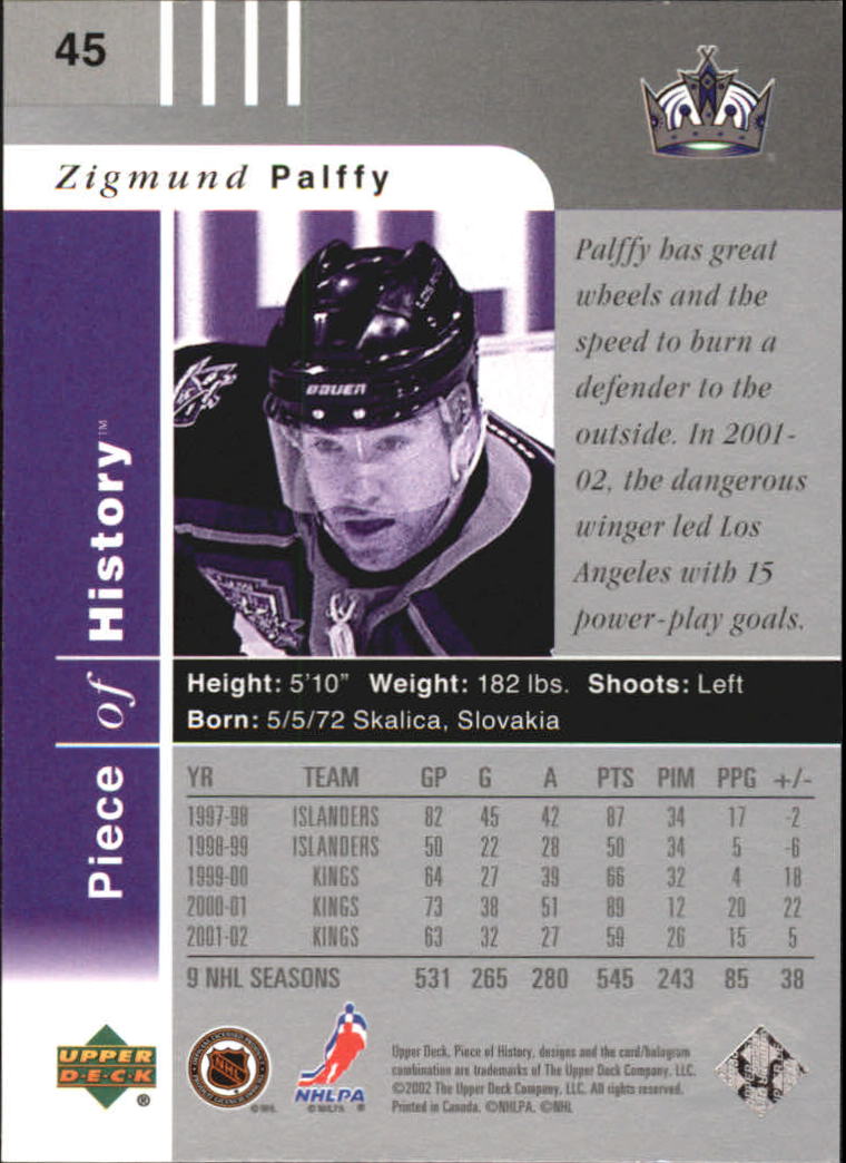 2002-03 UD Piece of History #45 Zigmund Palffy back image