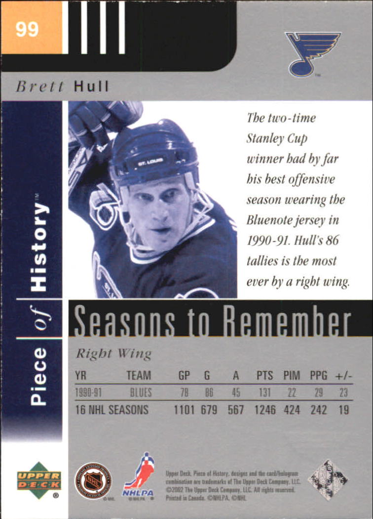 2002-03 UD Piece of History #99 Brett Hull SR back image