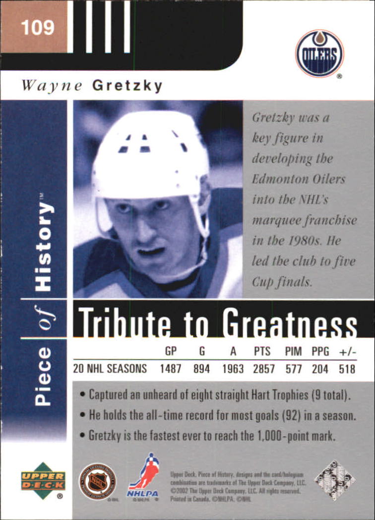 2002-03 UD Piece of History #109 Wayne Gretzky TG back image