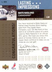 2002-03 Upper Deck Foundations Lasting Impressions Sticks #LMN Mats Naslund back image