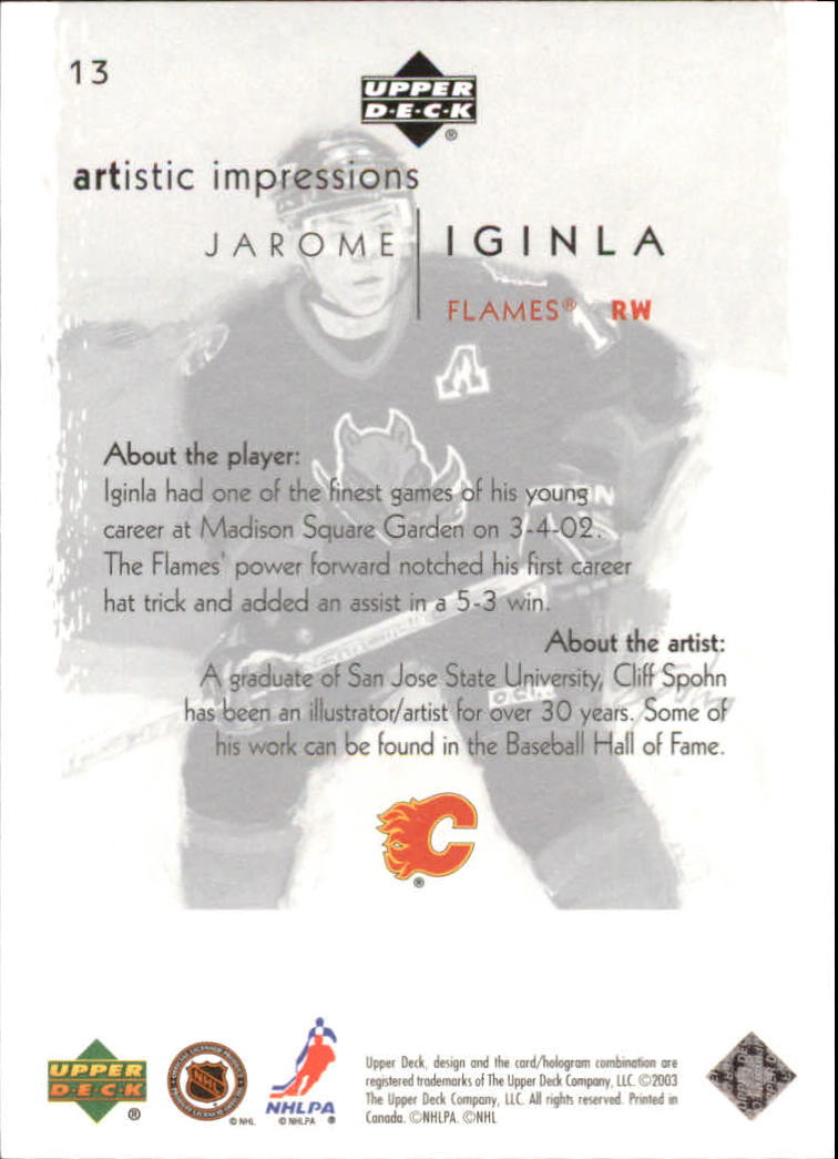 2002-03 UD Artistic Impressions #13 Jarome Iginla back image